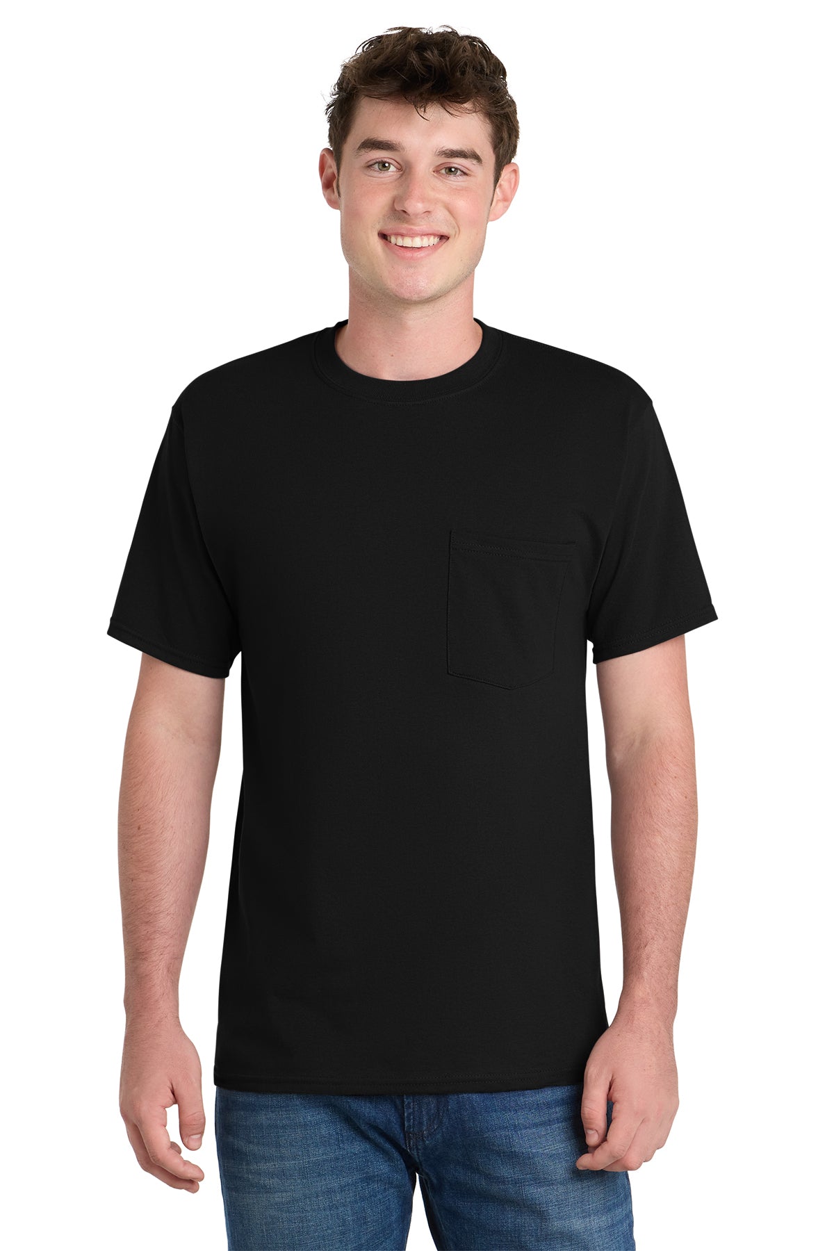 PORT & CO - ESSENTIAL POCKET JET BLACK TEE