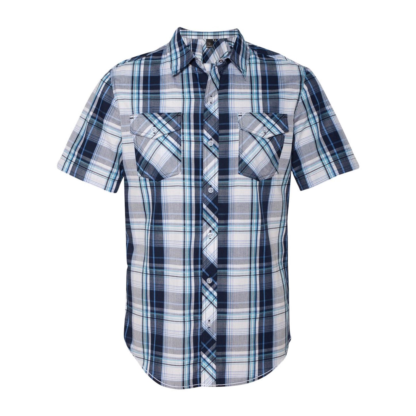 BURNSIDE-NAVY PLAID SHORT SLEEVE SHIRT *