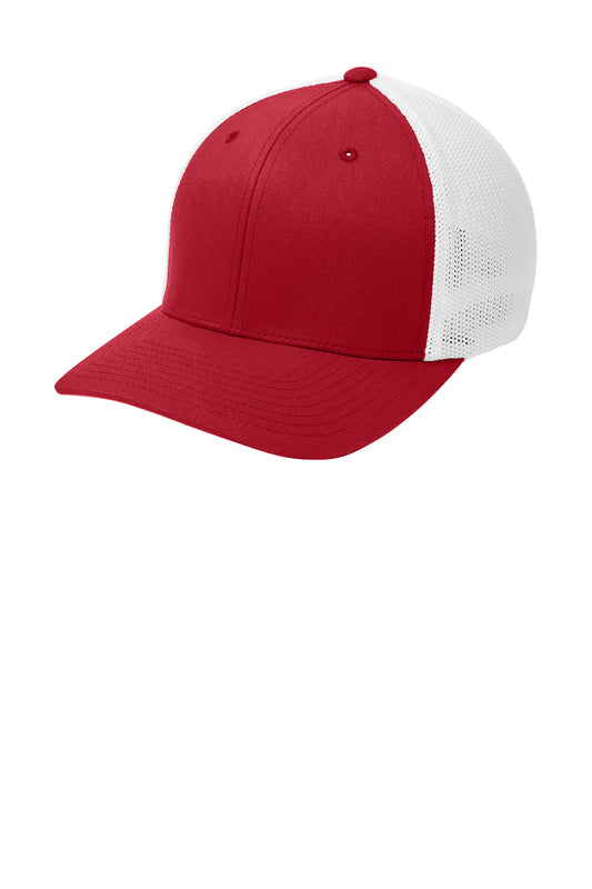 PORT AUTHORITY-TRUE RED/WHITE MESH FLEX FIT