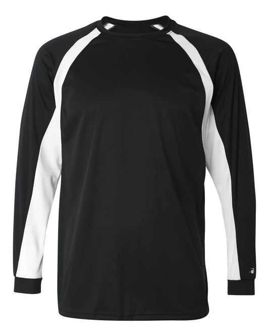 BADGER - BLACK/WHITE B-CORE LONG SLEEVE T-SHIRT 100% POLYESTER