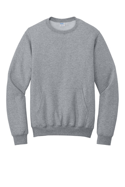 PORT & CO - OATMEAL HEATHER - CORE FLEECE CREWNECK SWEATSHIRT WITH POCKET