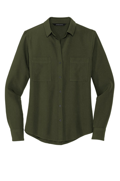 MERCER + METTLE - TOWNSEND GREEN WOMENS LONG SLEEVE BLOUSE