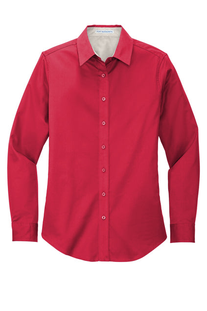 PORT AUTHORITY - RED/LIGHT STONE WOMENS LONG SLEEVE SHIRT
