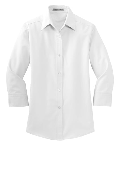 PORT AUTHORITY - WHITE- WOMENS 3/4 SLEEVE SHIRT
