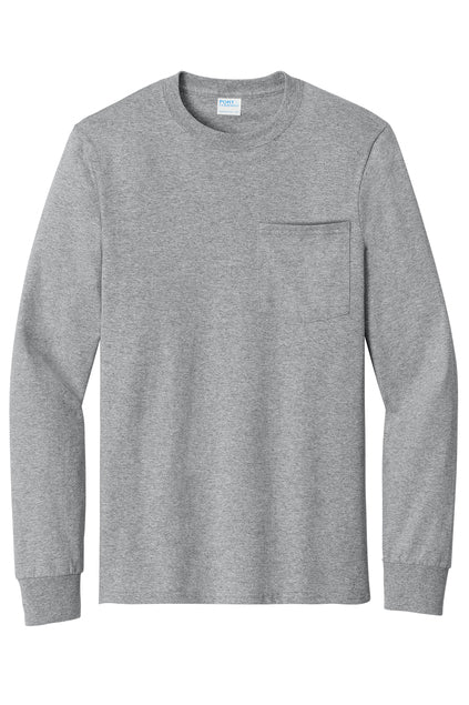 PORT & CO - ATHLETIC HEATHER - LONG SLEECE ESSENTIAL POCKET TEE
