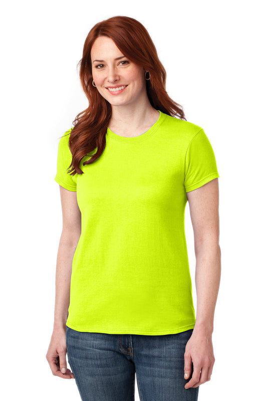 GILDAN- SAFETY GREEN LADIES PEFORMANCE TSHIRT  *