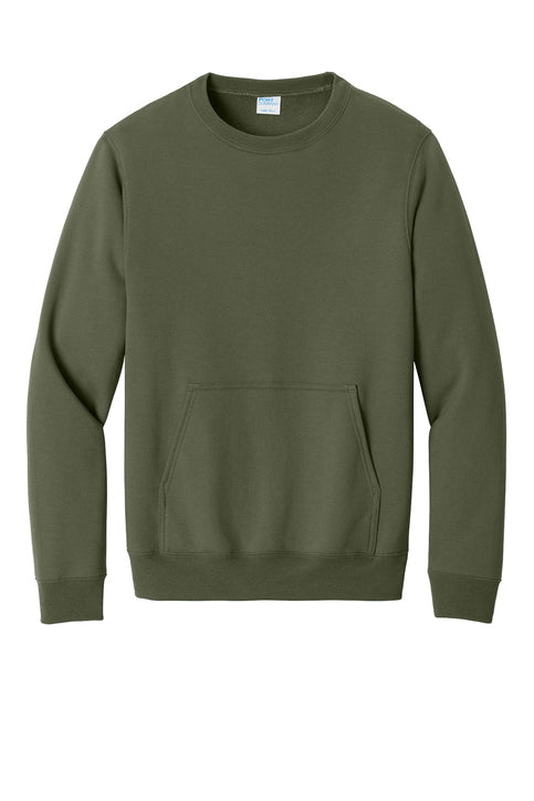 PORT & CO - OLIVE DRAB GREEN CORE FLEECE POCKET SWEATSHIRT