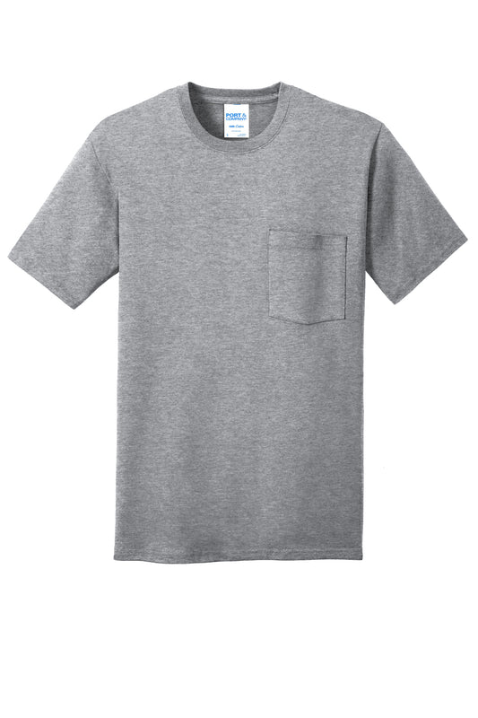 PORT & CO - ATHLETIC HEATHER - CORE COTTON POCKET TEE