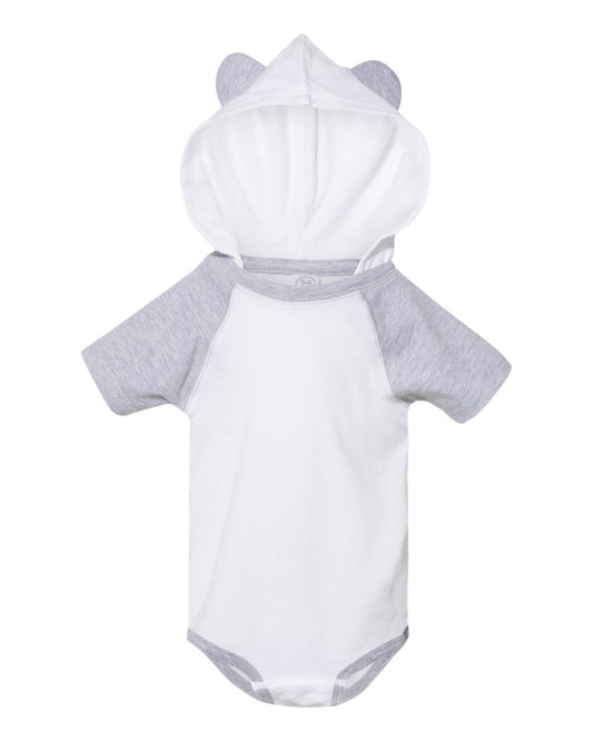 RABBIT SKINS- WHITE/GREY INFANT BODYSUIT WITH HOOD *