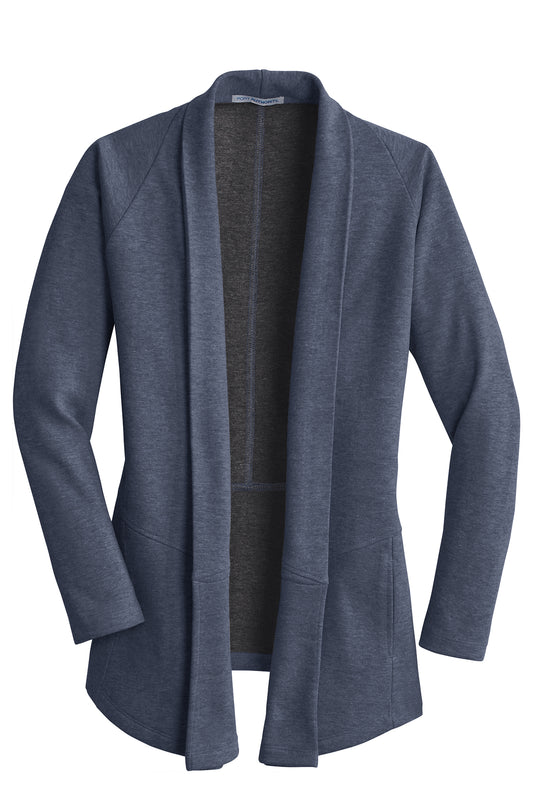 PORT AUTHORITY - ESTATE BLUE HEATHER/CHARCOAL HEATHER  WOMENS CARDIGAN