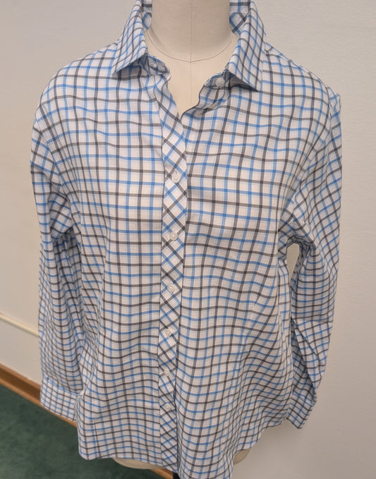 RED HOUSE - WHITE WITH GREY/BLUE STRIPES- WOMENS -LONG SLEEVE SHIRT  *