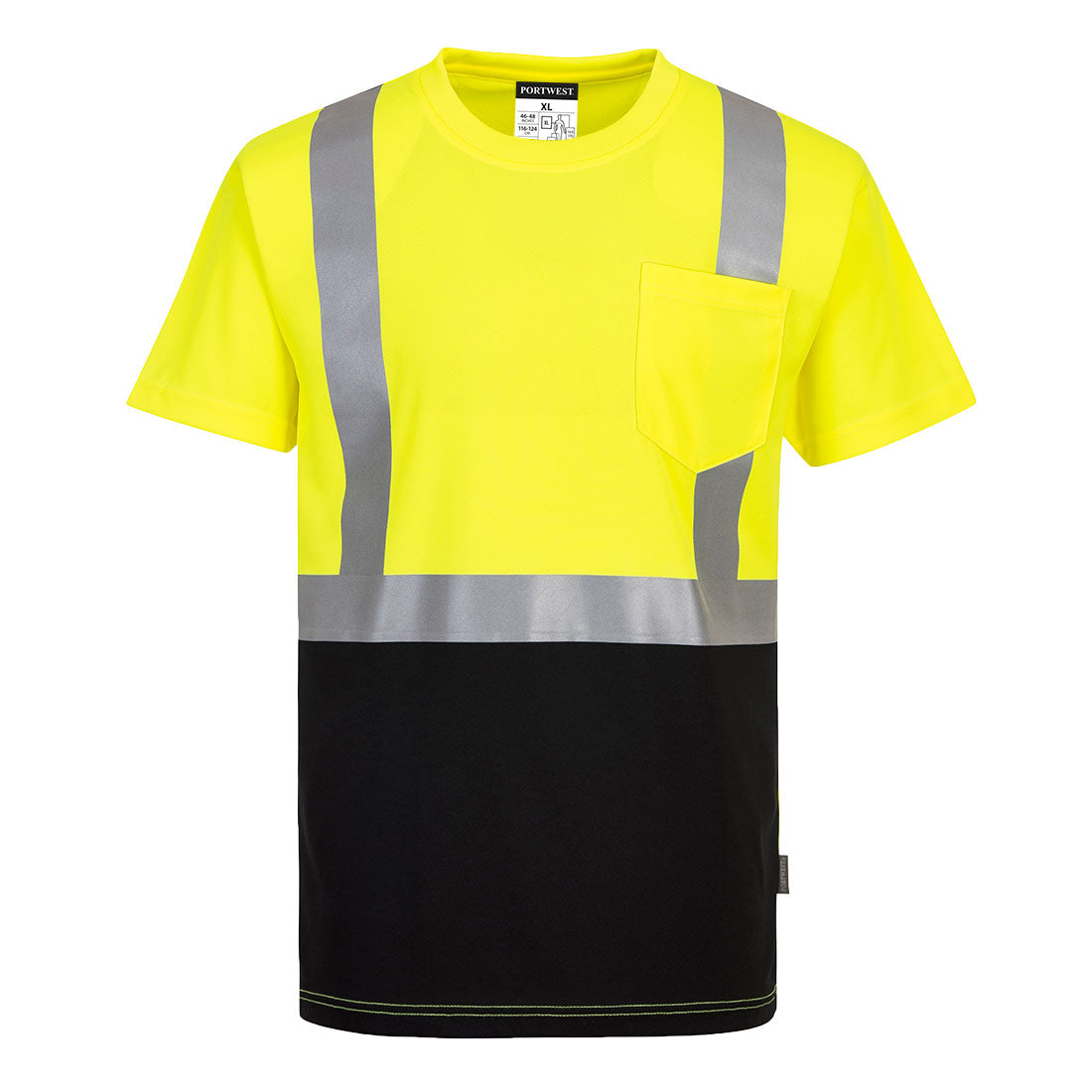 PORTWEST -YELLOW/BLACK HI-VIS POCKET TSHIRT  *