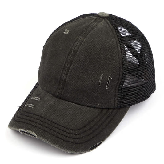 C.C -WASHED DENIM CRISS CROSS MESH - BLACK