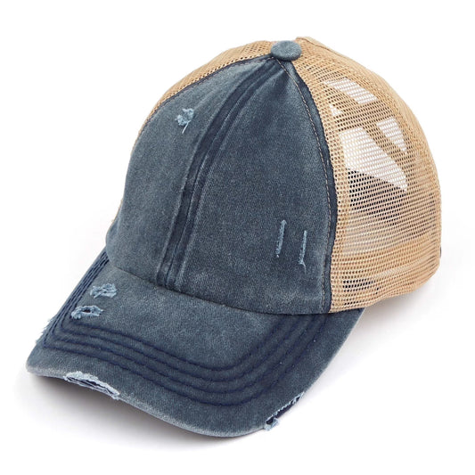 C.C - CRISS CROSS CAP- NAVY/BEIGE MESH